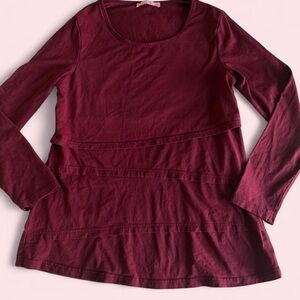Joy mom Women’s Long Sleeve Nursing/Tiered Top - Burgundy
